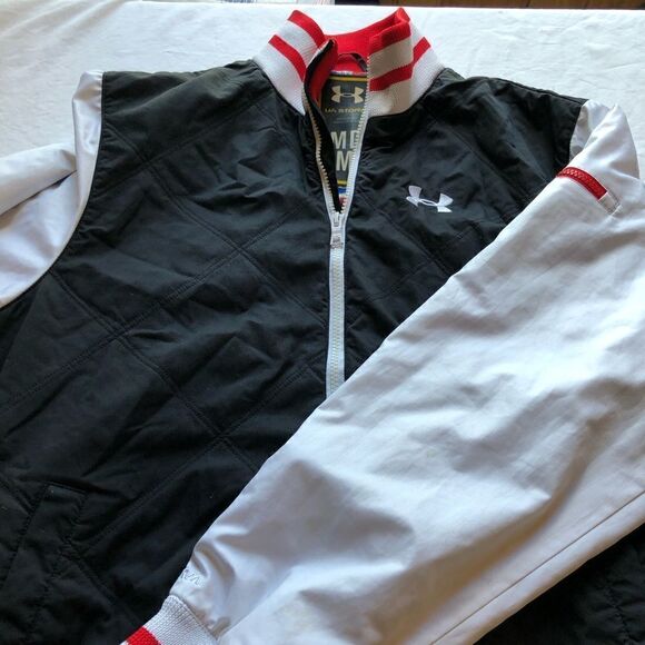 Under Armour Storm Varsity Jacket full zip black and white with red trim Medium - Picture 6 of 11